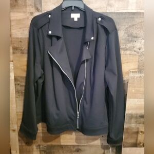 EVRI Women’s Black Zip Moto  Jacket Knit Ponte size 4X NWT